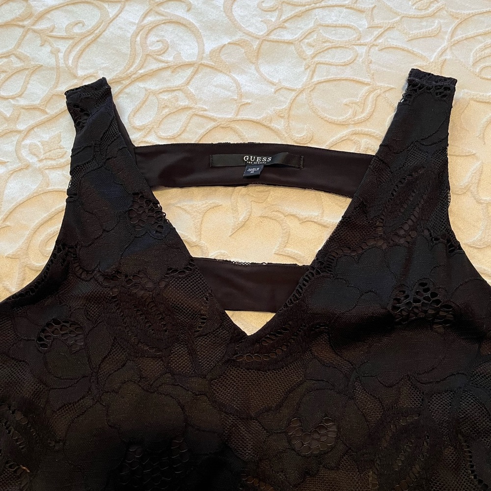 GUESS black dress. Classy lace design with sexy V back.
